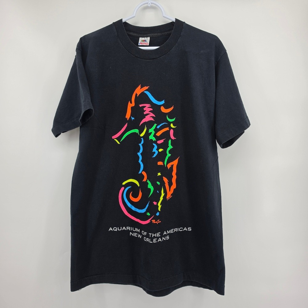 Vintage 90s Aquarium of the Americas Seahorse T Shirt Large USA Single Stitch